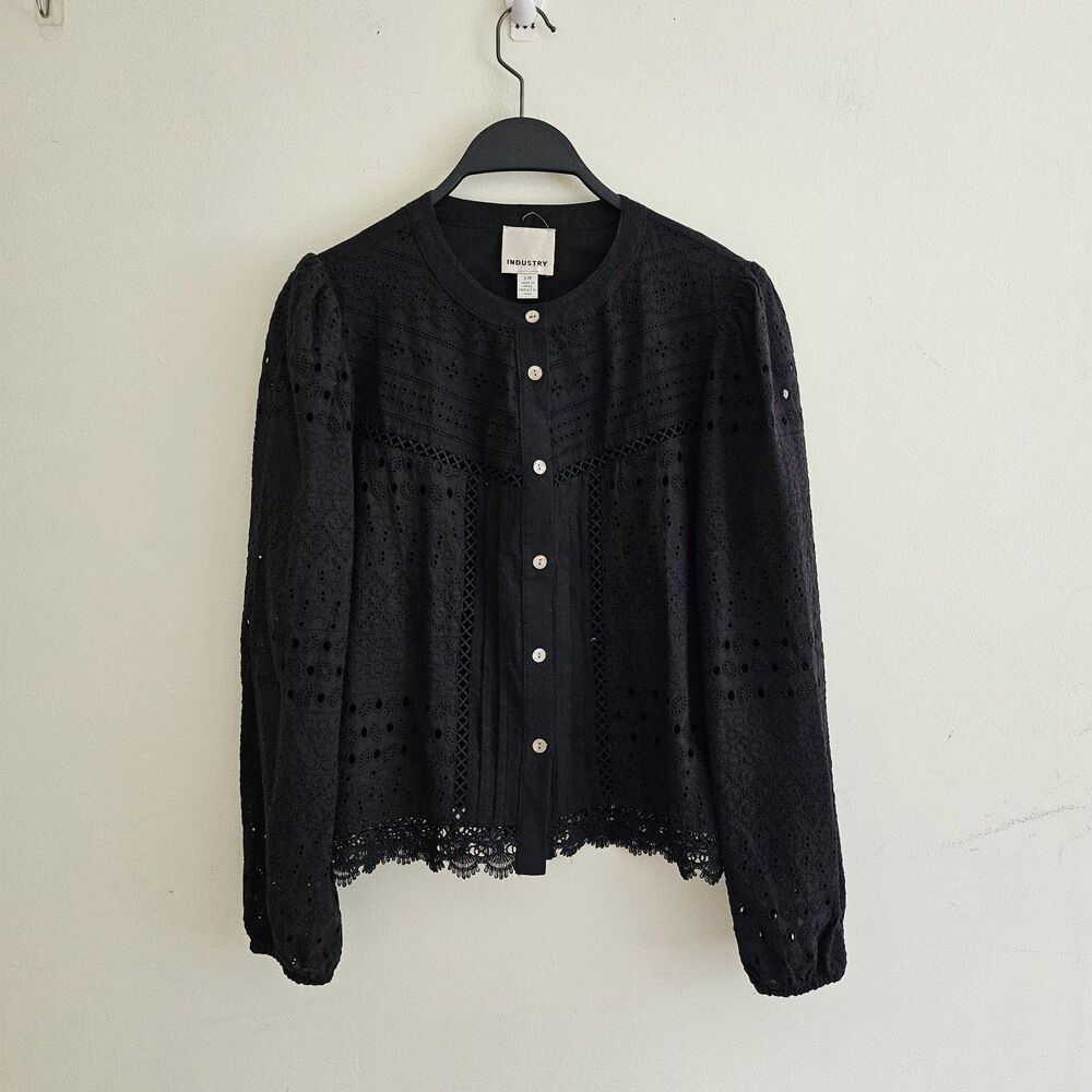 Industry Republic Eyelet Lace Blouse Black Cottagecore Coquette Top Small